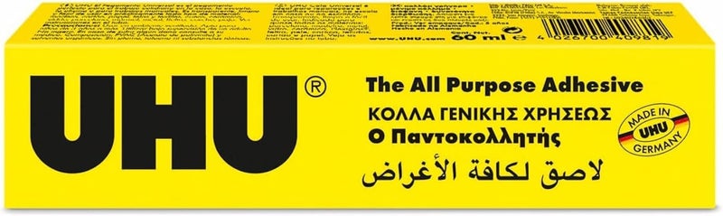 Uhu All Purpose Adhesive, The Tried And Tested Universal Glue For Almost All Gluing Cases Like Crafts And Repair, Tube, 60 ml, Transparent- Pack Of 02 - Image 1